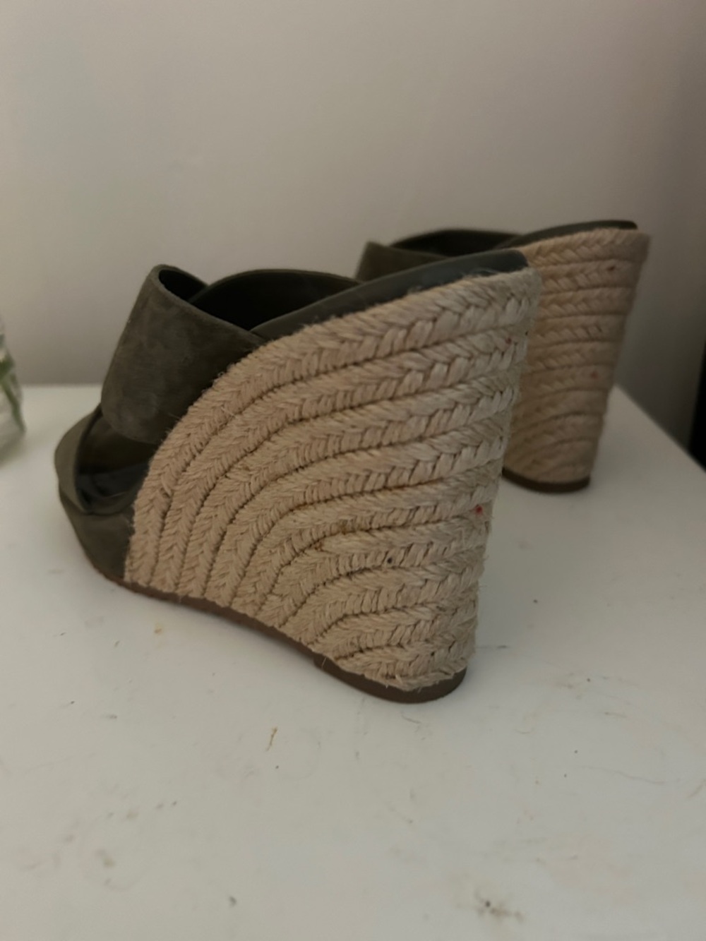 Tory Burch Olive Green Suede Crisscross Wedge Sandals - Picture 3 of 4